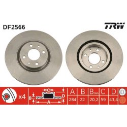 Disque de frein TRW DF2566 pour ABARTH, ALFA ROMEO, CHRYSLER, FIAT et plus encore... TRW