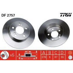 Disque de frein TRW DF2757 pour CHRYSLER, MERCEDES OE 05098066AA TRW