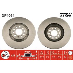 Disque de frein TRW DF4064 pour AUDI, SEAT, SKODA, VW OE 8L0615301 TRW