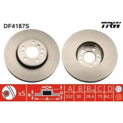 Disque de frein TRW DF4187S pour BMW X3, X5 OE 34116750713 TRW
