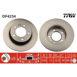 Disque de frein TRW DF4234 pour NISSAN, VAUXHALL, RENAULT, référence d'origine 43206-00QAA TRW
