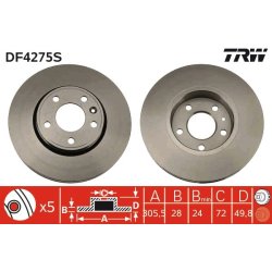 Brake Disc TRW DF4275S OE Ref 40206-00QAE