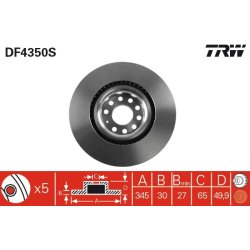 Brake Disc TRW DF4350S OE Ref 1K0 615 301 M