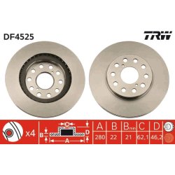 Disque de frein TRW DF4525 pour TOYOTA MR2 OE 42431-17070