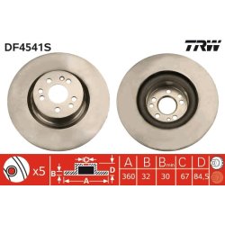 Disque de frein TRW DF4541S pour MERCEDES CLASSE S OE A2204211212