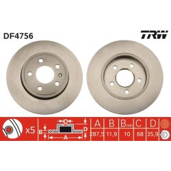Disque de frein TRW DF4756 pour AUDI, SEAT A4, EXEO OE 8E0615601M TRW