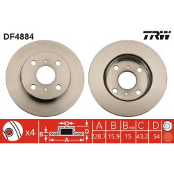 Disque de frein TRW DF4884 pour TOYOTA STARLET OE 43512-10090