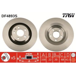 Brake Disc TRW DF4893S OE Ref 4F0 615 601 B
