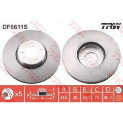 Disque de frein TRW DF6611S pour BMW Série 5, 6, 7, référence d'origine 6785669 TRW