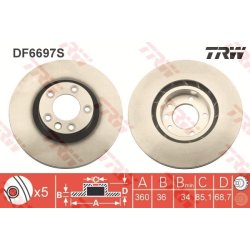 Disque de frein TRW DF6697S pour PORSCHE, VW CAYENNE, TOUAREG OE 95835140300 TRW