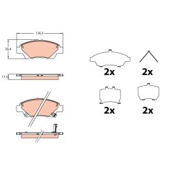 Brake Pad Set TRW GDB3643 OE Ref 45022-TAR-G00