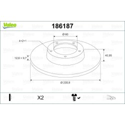 Disque de frein VALEO 186187 pour HOLDEN, VAUXHALL OE 569030 VALEO