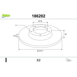 Disque de frein VALEO 186202 pour PEUGEOT, TALBOT OE 4246-42 VALEO