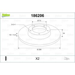 Disque de frein VALEO 186206 pour ALFA ROMEO, CITROEN, FIAT, PEUGEOT et plus encore... VALEO
