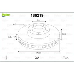Disque de frein VALEO 186219 pour RENAULT, 21 OE 7700764193 VALEO