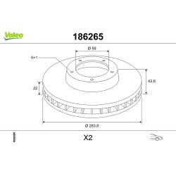 Disque de frein VALEO 186265 pour ALFA ROMEO, FIAT, LANCIA, VAUXHALL VALEO
