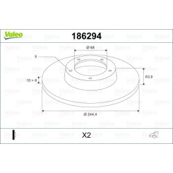Disque de frein VALEO 186294 pour AUDI, SKODA, VW OE 4A0615601A VALEO