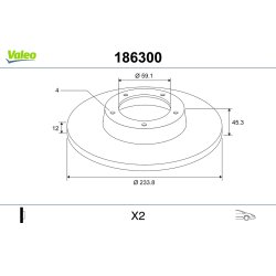 Disque de frein VALEO 186300 pour NISSAN MICRA OE 40206-5F001 VALEO