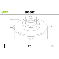 Disque de frein VALEO 186307 pour RENAULT, LAGUNA, SAFRANE OE 7700800003 VALEO