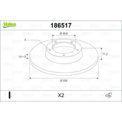 Disque de frein VALEO 186517 pour SEAT, VW OE 357615601A VALEO