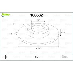 Disque de frein VALEO 186562 pour MERCEDES CLASSE A OE 1684210112 VALEO