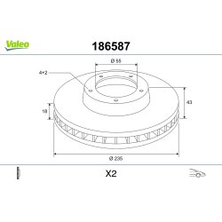 Disque de frein VALEO 186587 pour TOYOTA YARIS OE 43512-0D010 VALEO