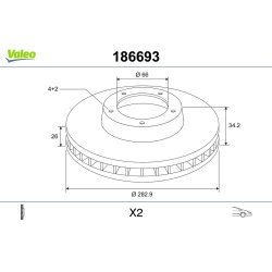 Disque de frein VALEO 186693 pour CITROËN, DS, VAUXHALL, PEUGEOT OE 4246-W2 VALEO