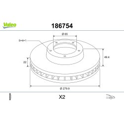 Disque de frein VALEO 186754 pour AUDI, SEAT, SKODA, VW OE 1K0615301AC VALEO