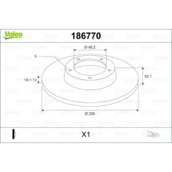 Disque de frein VALEO 186770 pour VW TRANSPORTER OE 251407615 VALEO