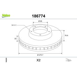 Disque de frein VALEO 186774 pour MERCEDES, VW SPRINTER, LT OE 9014210312 VALEO