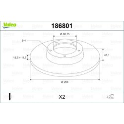 Disque de frein VALEO 186801 pour FORD, SEAT, VW OE 1140278 VALEO