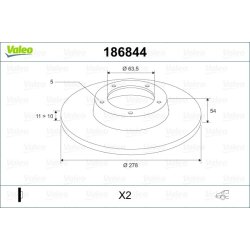 Disque de frein VALEO 186844 pour FORD TOURNEO, TRANSIT OE 1362867 VALEO