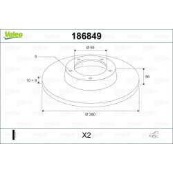 Disque de frein VALEO 186849 pour TOYOTA AVENSIS OE 42431-05030 VALEO