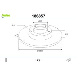 Disque de frein VALEO 186857 pour AUDI, SEAT, SKODA, VW OE 1K0615601AB VALEO