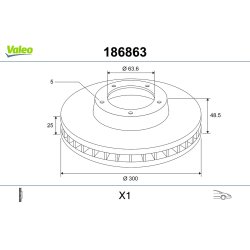 Disque de frein VALEO 186863 pour FORD, VOLVO OE 1223664 VALEO