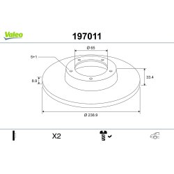 Disque de frein VALEO 197011 pour AUDI, SKODA, VW OE 1J0615601D VALEO