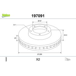 Disque de frein VALEO 197091 pour MERCEDES CLASSE A, CLASSE B OE 1694210212 VALEO