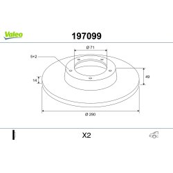 Disque de frein VALEO 197099 pour CITROEN, FIAT, PEUGEOT, TOYOTA OE 4249-23 VALEO