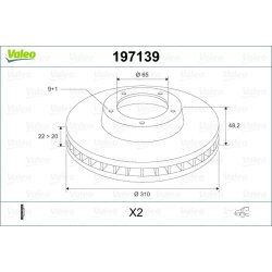 Disque de frein VALEO 197139 pour AUDI, CUPRA, SEAT, SKODA, VW OE 1K0615601N VALEO
