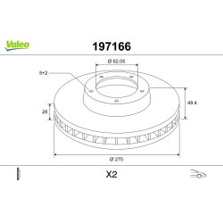 Disque de frein VALEO 197166 pour LEXUS, TOYOTA OE 43512-06020 VALEO