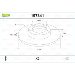 Disque de frein VALEO 197341 pour LEXUS RX OE 42431-48041 VALEO