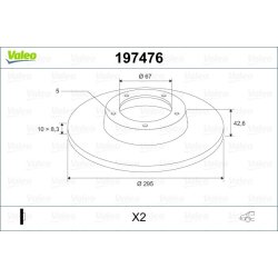 Disque de frein VALEO 197476 pour MERCEDES OE 2464230112 VALEO