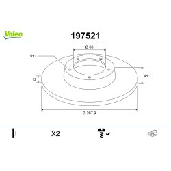 Disque de frein VALEO 197521 pour CHEVROLET, HOLDEN, VAUXHALL OE 13502134 VALEO