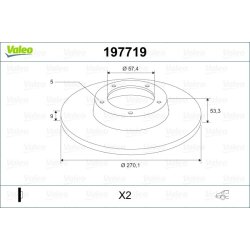 Disque de frein VALEO 197719 pour CHRYSLER NEON, PT OE 4509553 VALEO
