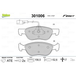 Jeu de plaquettes de frein VALEO 301006 pour ALFA ROMEO, FIAT, LANCIA OE 0009947776 VALEO