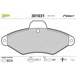 Jeu de plaquettes de frein VALEO 301031 pour CITROEN XANTIA OE 1617251980 VALEO