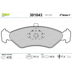 Jeu de plaquettes de frein VALEO 301043 pour FORD, MAZDA OE 1030601 VALEO
