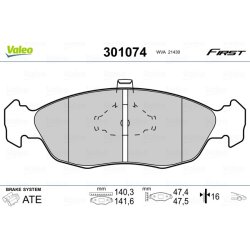 Jeu de plaquettes de frein VALEO 301074 pour CITROEN, PEUGEOT OE 1617252380 VALEO