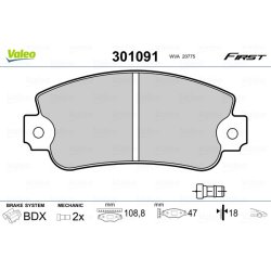 Jeu de plaquettes de frein VALEO 301091 pour ABARTH, AUTOBIANCHI, FIAT, LANCIA et plus. VALEO