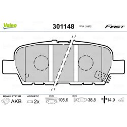 Jeu de plaquettes de frein VALEO 301148 pour INFINITI, NISSAN, RENAULT, VALEO